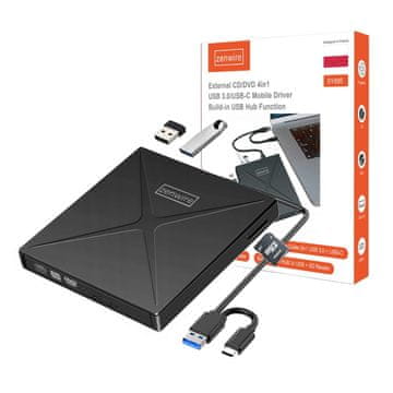 ZENWIRE Prijenosni vanjski DVD-CD RW HUB USB-C USB 3.0 Zenwire 4w1 čitač kartica SD Zenwire SY885