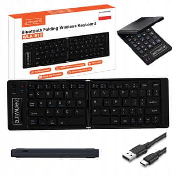 ZENWIRE Sklopiva mala bežična Bluetooth tipkovnica za tablet i telefon USB-C, Zenwire WLK-610