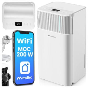 Odvlaživač zraka, apsorber vlage, tihi, Wi-Fi timer, higrostat, 12l/24h