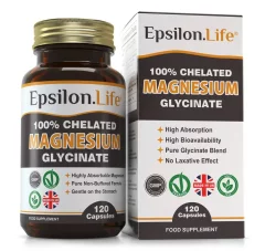 Epsilon Life Magnezij glicinat, 120 kapsula, 55 mg magnezija po kapsuli, veganski dodatak prehrani