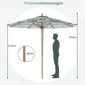 Northix Zeleni vrtni suncobran 270 cm s nagibom i ventilacijom