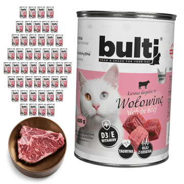 BULTI mokra hrana za mačke govedina konzerva 48x400g potpuna hrana