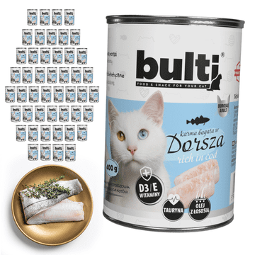 BULTI mokra hrana za mačke bakalar konzerva 48x400g potpuna hrana