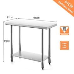 Costway Radni stol za kuhinju 92x61x90 cm od nehrđajućeg čelika s međuprostorom