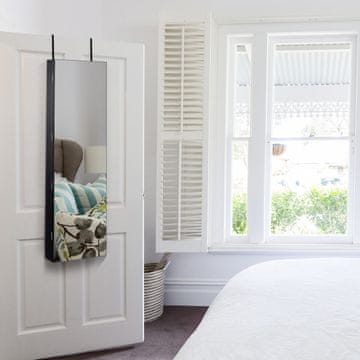 Costway Ormarić za nakit 120x36x10 cm crni s ogledalom i LED svjetlom