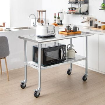 Costway Radni stol na kotačima 122x61 cm od nehrđajućeg čelika s 4 univerzalna kotača