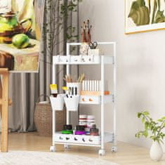 Costway Kolica za posluživanje s 3 razine i kotačima 42x29x83 cm Bijela