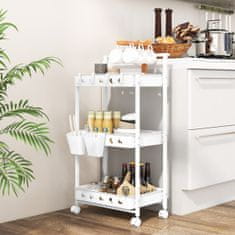 Costway Kolica za posluživanje s 3 razine i kotačima 42x29x83 cm Bijela