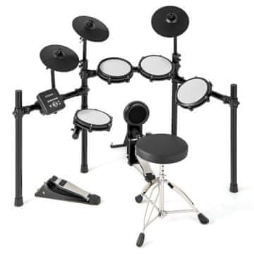 Costway Sklopivi bubnjevi s mrežastim pločama 21 cm, činelama 24,5 cm, 225 zvukova, 30 demo, metronom, USB MIDI, bas bubanj, 2 palice