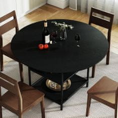 Costway Okrugli blagovaonski stol 120 cm s dvokatnom otvorenom policom, crni metalni okvir