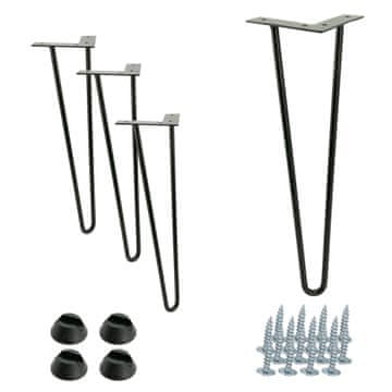 BB Set od 4 nogu za namještaj tipa Hairpin, visina 41 cm, 2 šipke, crna boja s plastičnim stopicama