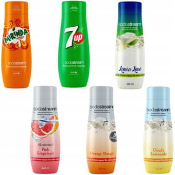 SodaStream Set od 6 koncentrata SodaStream Mirinda+7UP+Lemon-Lime+Grapefruit+Orange-Mango+Lemonade