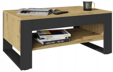 UFC Klupa FLOW dąb wotan-crna s prostranom policom, stolić za kavu 100 cm loft retro