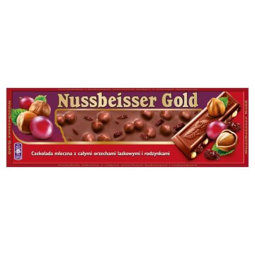 Mondelez Nussbeisser Gold čokolada s mlijekom, cijelim lješnjacima i grožđicama 220 g