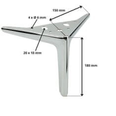 BB 4x noga za namještaj Kotwica Elegant, srebrni krom, visina 18 cm