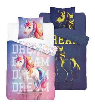 Detexpol Posteljina koja svijetli u mraku 140x200 Jednorog Dugin Unicorn šarena