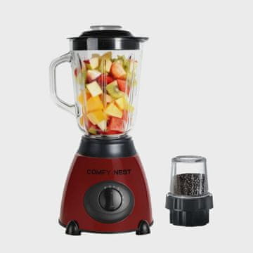 Northix Comfy Nest CN-BLG15RED: 2-u-1 stakleni blender i mlinac, 800 W s pulsirajućom funkcijom - crveni