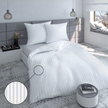 Detexpol Satin posteljina 160×200 bijela pruge 2cm s hotelskim porubom