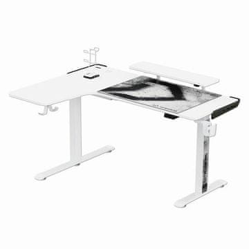 Ultradesk Gaming stol WINGER - bijeli, 111x155x60 cm, 75-122 cm, elektronički podesiv, RGB rasvjeta, držač za slušalice