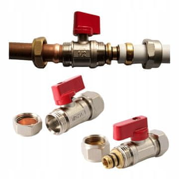 Zavojni kuglasti ventil 15 x 16 mm, adapter za mjed i PEX 16, crveni, spojnica Conex