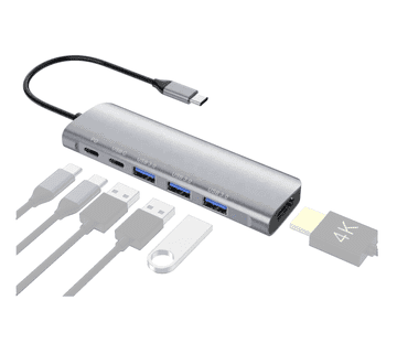 Doking stanica hub 6u1 usb-c hdmi 4k 3x usb 3.0 pd power delivery 100w