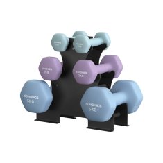 Songmics Set bučica heksagonalnih s postoljem 2x1 kg 2x3 kg 2x5 kg plavi neopren