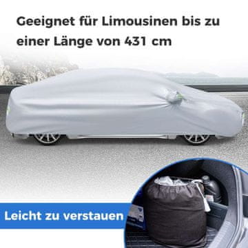 Costway Navlaka za auto 479x173x115 cm srebrna sa zatvaračem i džepom