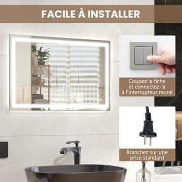 Costway Kupaonsko ogledalo 60x40 cm LED prigušivo 3000K-6000K s grijanjem protiv magljenja