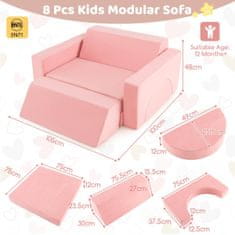 Costway Modularni dječji sofa 8 komada ružičasti