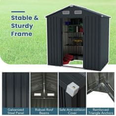 Costway Vrtni spremnik za alat 193x129x196 cm Sivi Galvanizirani metalni okvir