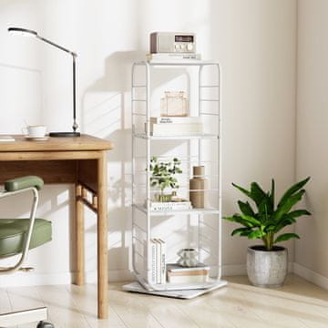 Costway Rotirajuća polica za knjige s 4 razine, rotacija 360°, bijela