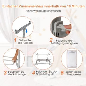 Costway 3 u 1 dječji krevetić, kolijevka, krevetić s madracem, bočni krevetić, nosiljka, bež