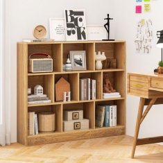 Costway Samostojeća polica za knjige s 10 kocki 120 cm prirodna s 2 kompleta protiv prevrtanja