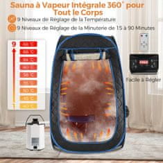 Costway Prijenosna parna sauna 89x89x149 cm crna za 1-2 osobe s generatorom pare od 3 litre