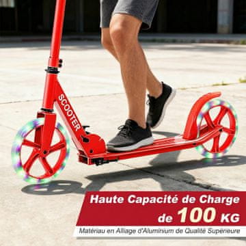 Costway Sklopivi dječji romobil s 2 svjetleća kotača, podesive ručke, crveni