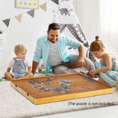 Costway Stol za slaganje puzzli 80x65 cm prirodno drvo s 4 bočna klizna ladica