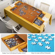 Costway Stol za slaganje puzzli 80x65 cm prirodno drvo s 4 bočna klizna ladica