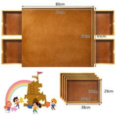 Costway Stol za slaganje puzzli 80x65 cm prirodno drvo s 4 bočna klizna ladica