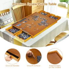 Costway Stol za slaganje puzzli 80x65 cm prirodno drvo s 4 bočna klizna ladica