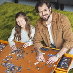 Costway Stol za slaganje puzzli 80x65 cm prirodno drvo s 4 bočna klizna ladica