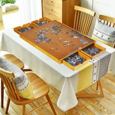 Costway Stol za slaganje puzzli 80x65 cm prirodno drvo s 4 bočna klizna ladica