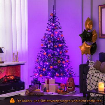 Costway Umjetno crno božićno drvce 183 cm s LED svjetlima i ukrasima za Halloween