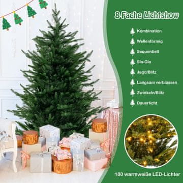 Costway Umjetno božićno drvce 136 cm s 180 LED lampicama tople bijele boje