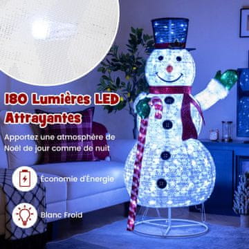 Costway Osvijetljena božićna dekoracija Snjegović 150 cm s 180 LED svjetala