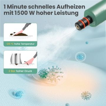 Costway Prijenosni parni čistač 1400W 400ml zelene boje