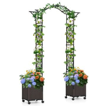 Costway Vrtni luk rešetka 207x250 cm crni s 2 samonavodnjive sadilice
