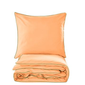 Posteljina basic 160x200, marelica s obrubom boce zelene