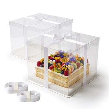 Northix Prozirne kutije za torte, set od 2 s poklopcima i satenskom vrpcom
