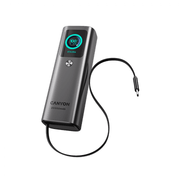 Canyon prijenosna baterija s ugrađenim kabelom OnPower 265 20000mAh 165W aluminij tamnosiva