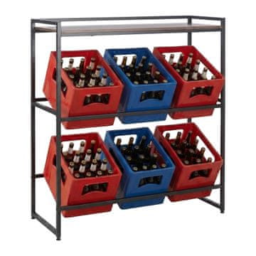 Northix Industrijski stalak za gajbe za pića, 2-katni, metal i MDF, crno/smeđi
